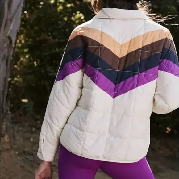 NWT Free People Movement X Hatch Printed Puffer Jacket Ivory Chevron Combo, XS - Picture 2 of 8